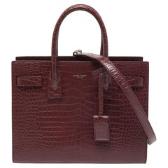 Used Saint Laurent Burgundy Croc Embossed Leather Baby Classic Sac De Jour Tote