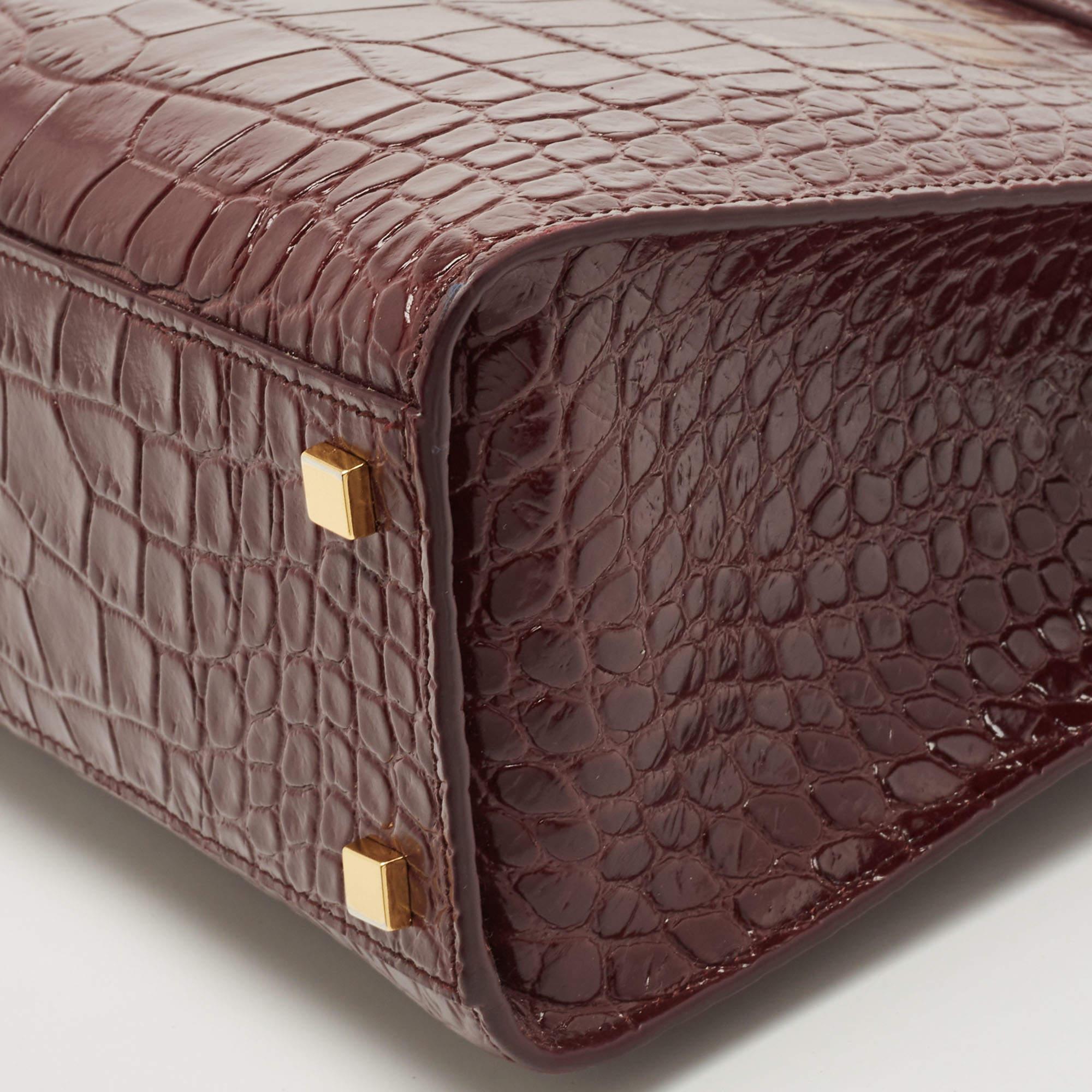 Saint Laurent Burgundy Croc Embossed Leather Manhattan Tote 10