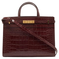 Saint Laurent Burgundy Croc Embossed Leather Manhattan Tote