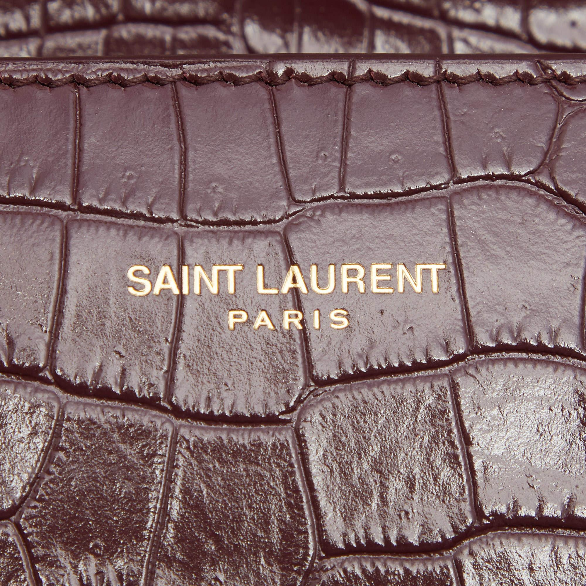Saint Laurent Burgundy Croc Embossed Leather Mini Cassandra Top Handle Bag 7