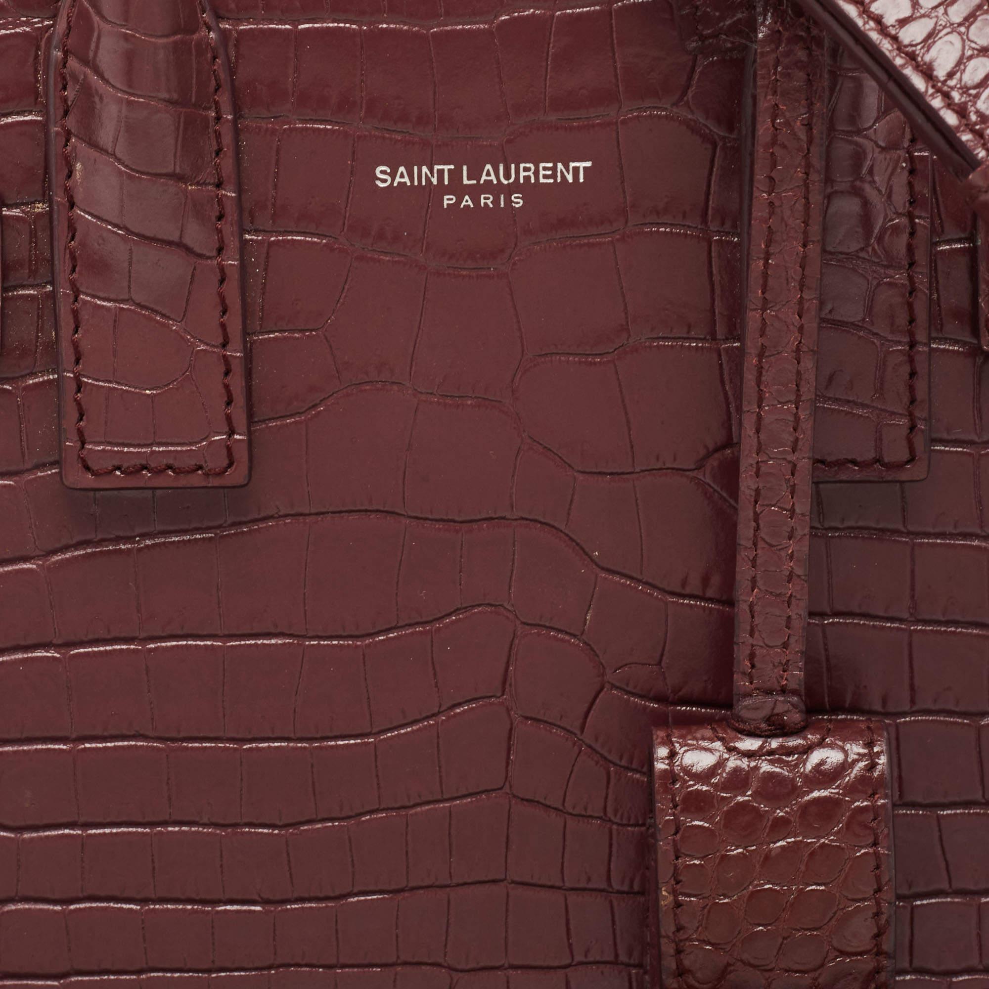 Saint Laurent Burgundy Croc Embossed Leather Nano Classic Sac De Jour Tote 1