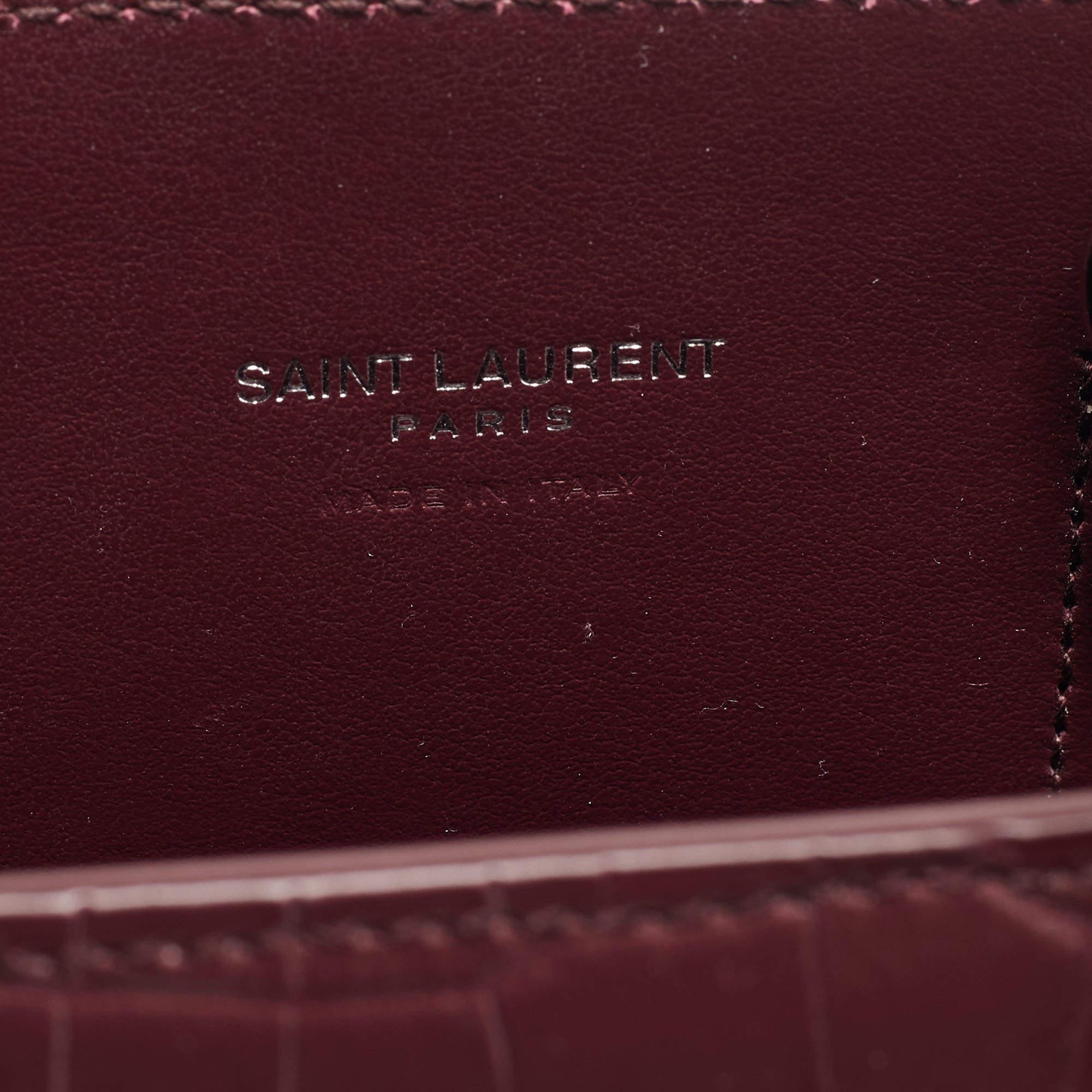 Saint Laurent Burgundy Croc Embossed Leather Nano Classic Sac De Jour Tote 5