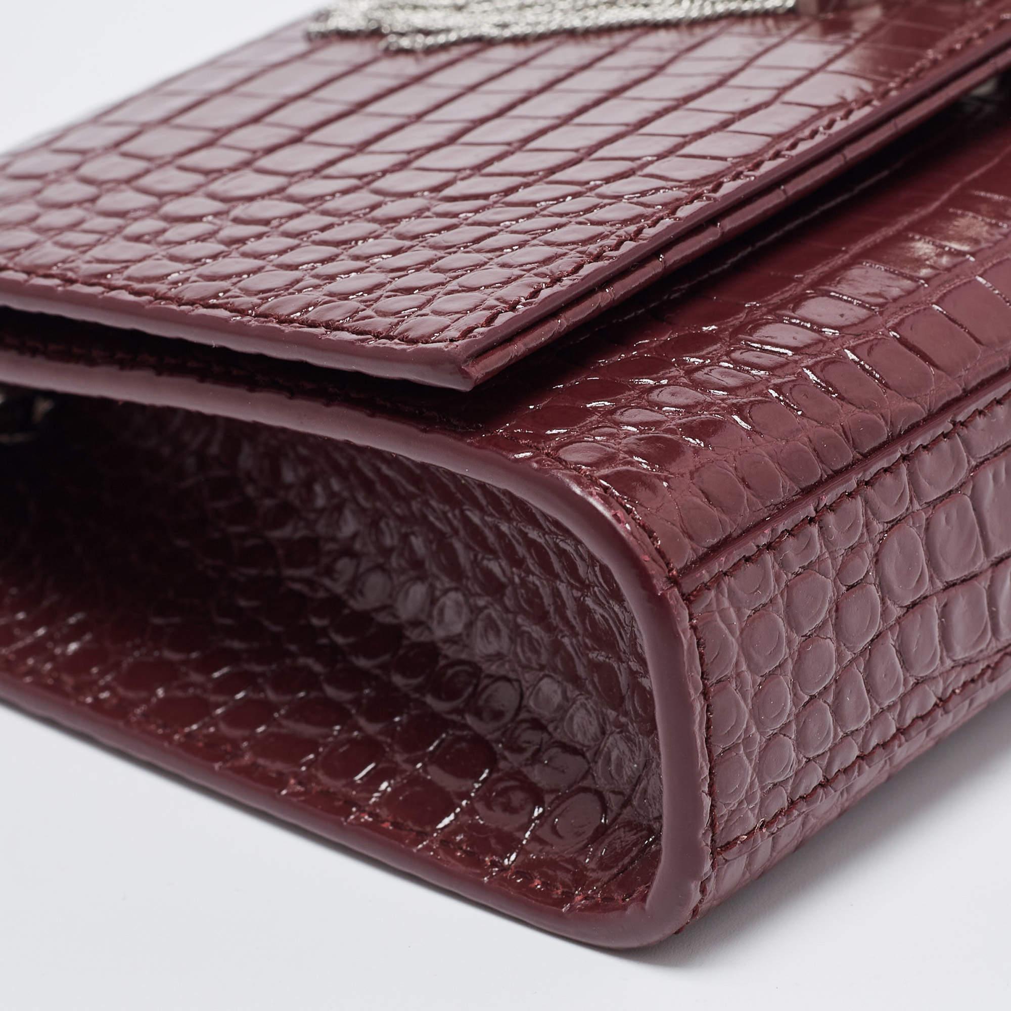 Saint Laurent Burgundy Croc Embossed Leather New Medium Kate Shoulder Bag 5