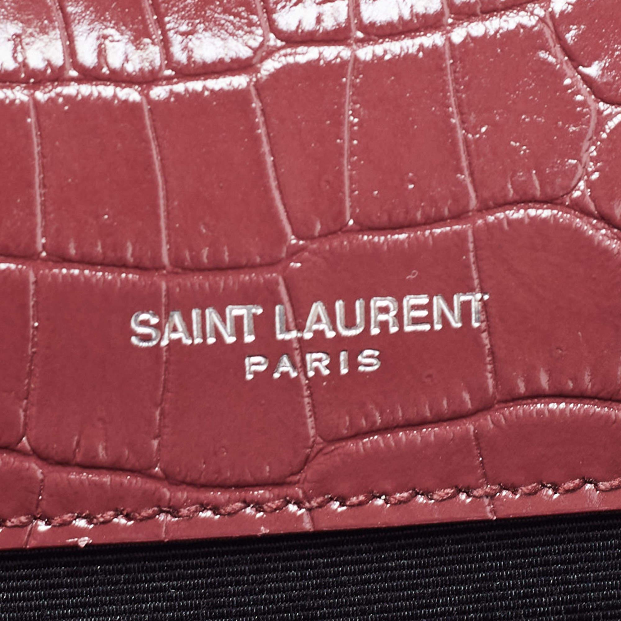 Saint Laurent Burgundy Croc Embossed Leather New Medium Kate Shoulder Bag 3