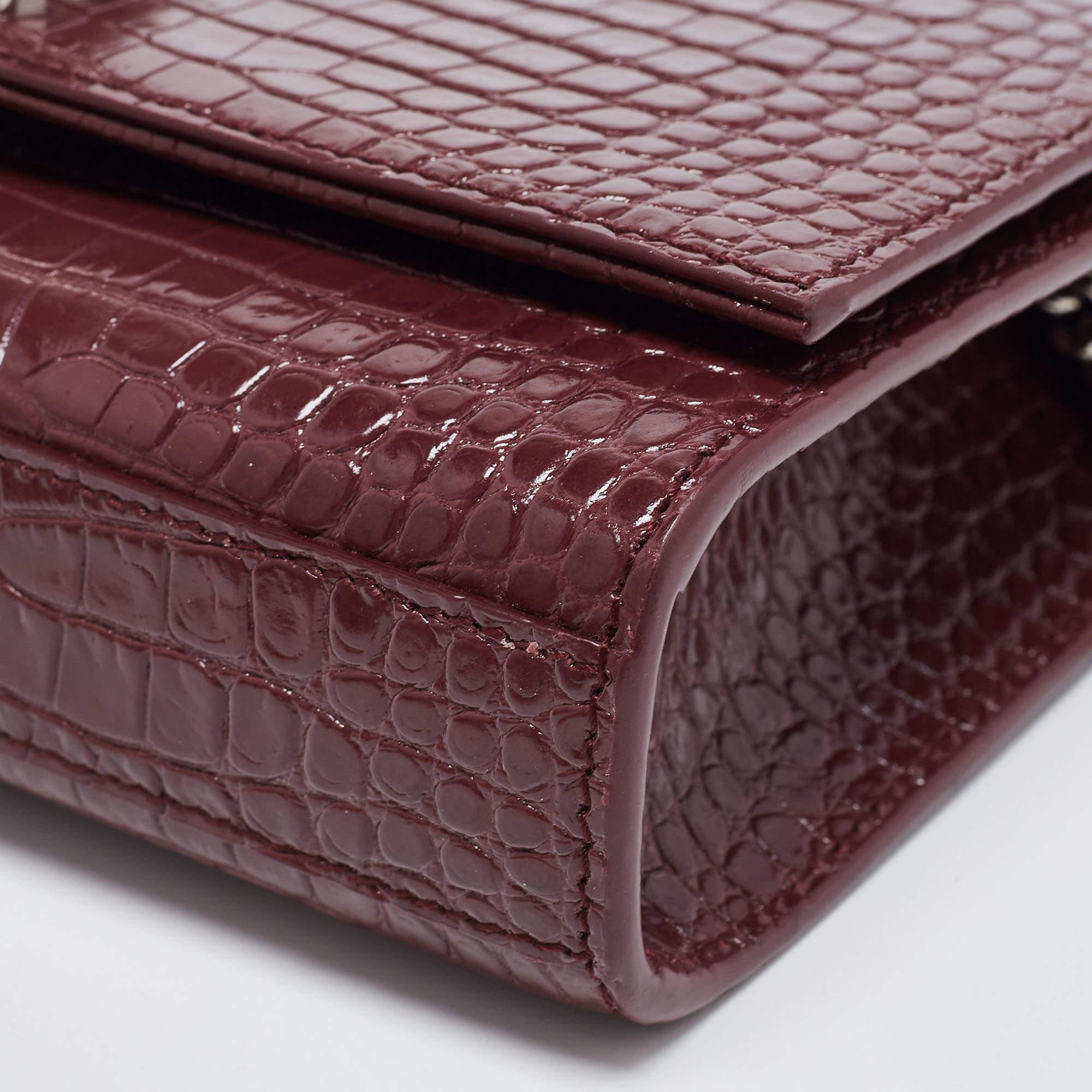 Saint Laurent Burgundy Croc Embossed Leather New Medium Kate Shoulder Bag 4