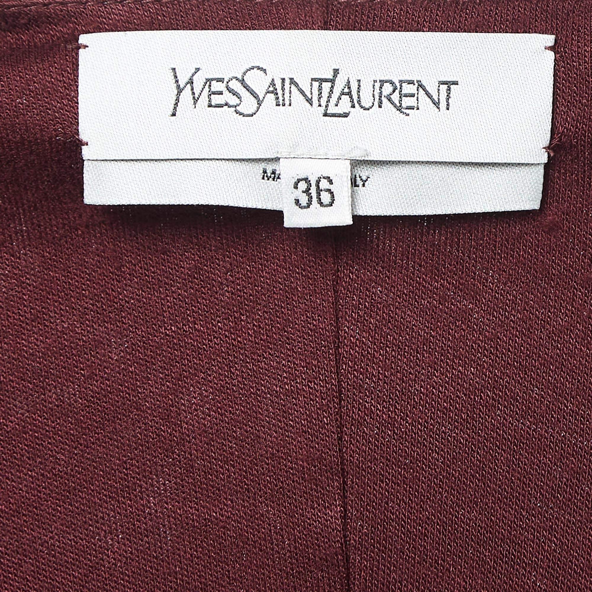 Saint Laurent - Top in maglia bordeaux con dettaglio a fiocco - S in vendita 2