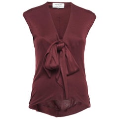 Saint Laurent Burgundy Knit Bow Detail Top S