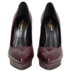 SAINT LAURENT burgundy leather JANIS Platform Pumps Shoes 40