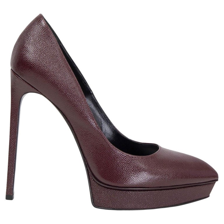 SAINT LAURENT burgundy leather JANIS Platform Pumps Shoes 40 For Sale ...