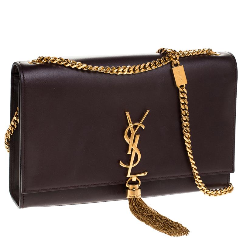 Saint Laurent Burgundy Leather Kate Monogram Tassel Shoulder Bag In Good Condition In Dubai, Al Qouz 2