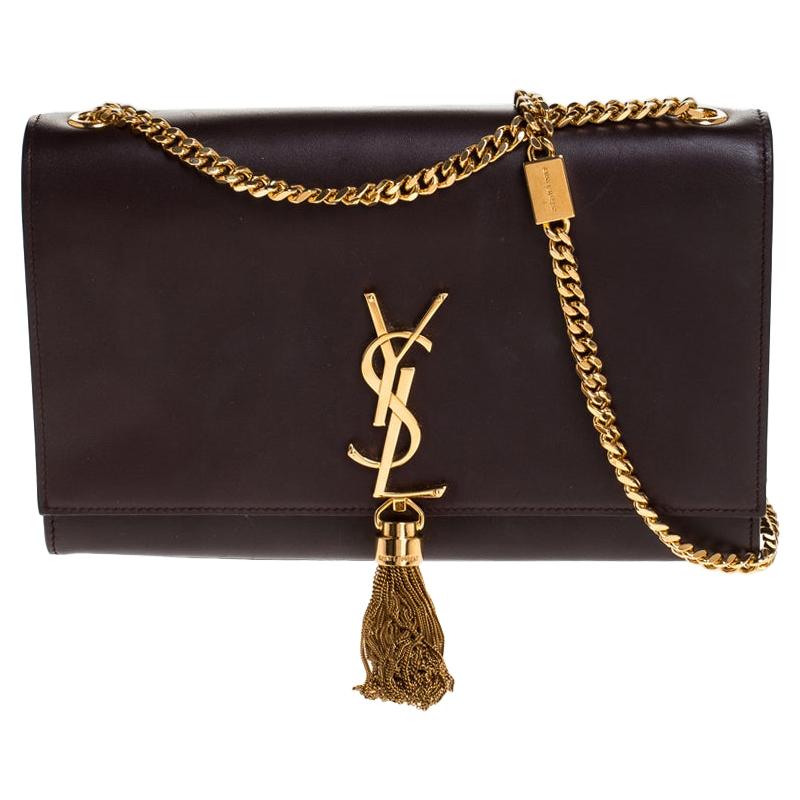 Saint Laurent Burgundy Leather Kate Monogram Tassel Shoulder Bag