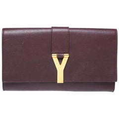 Saint Laurent Burgundy Leather Ligne Y Clutch