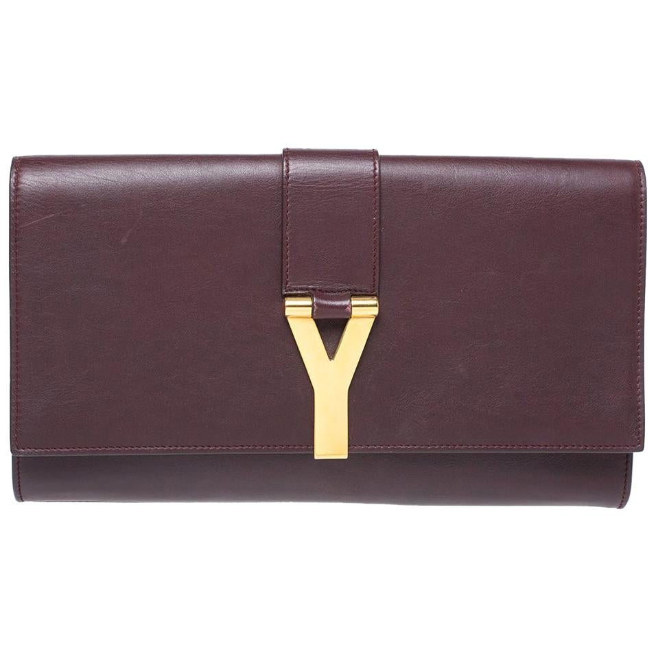 Saint Laurent Burgundy Leather Ligne Y Clutch