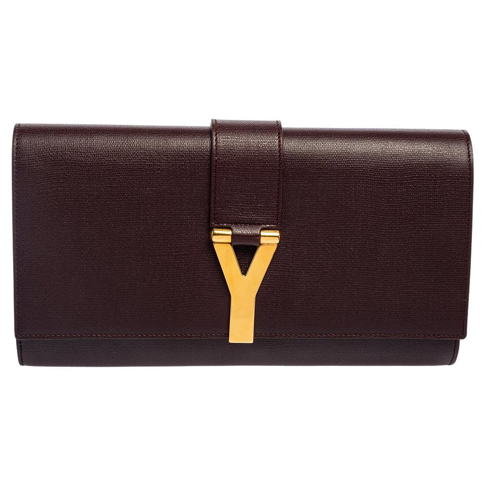Saint Laurent - Pochette Ligne Y en cuir bourgogne