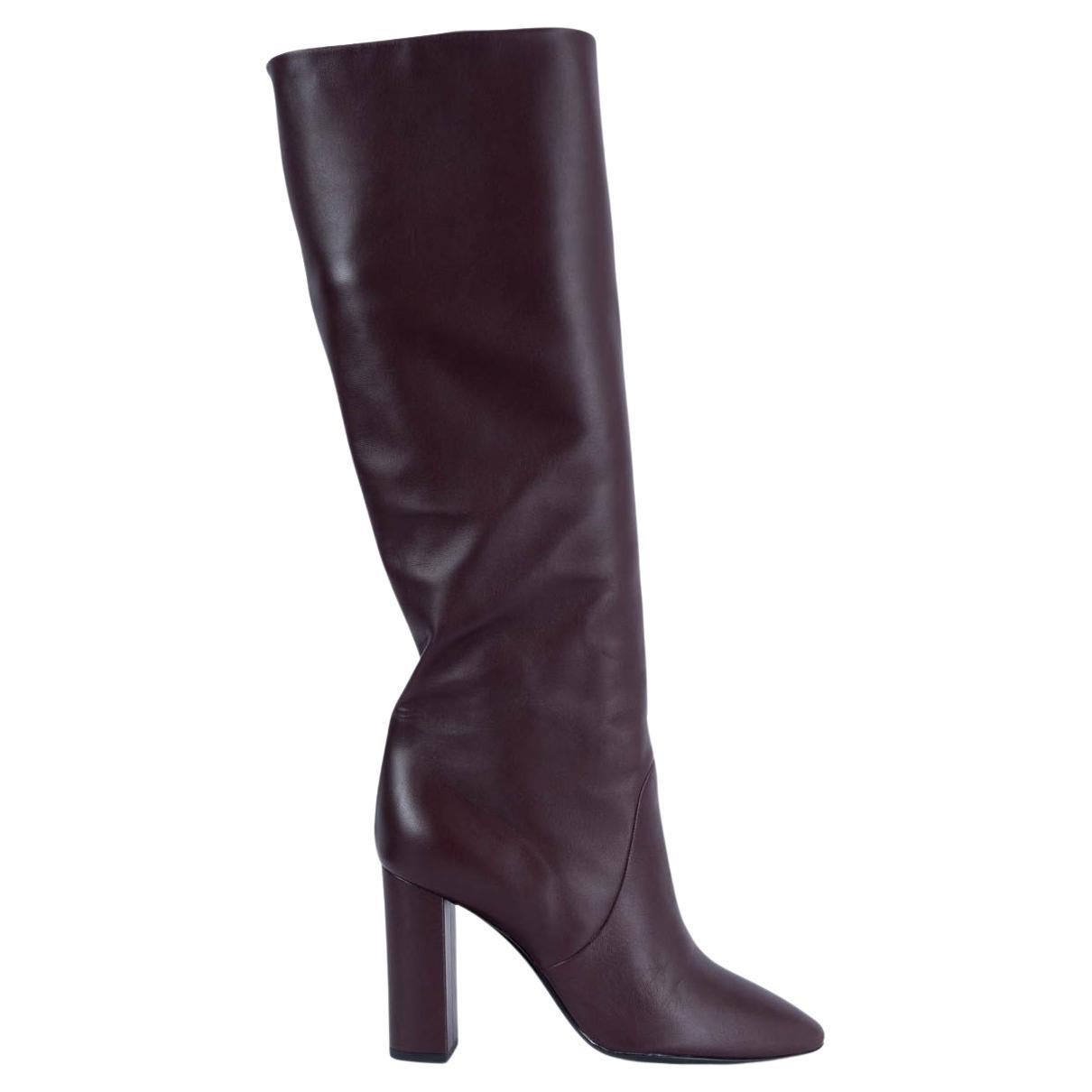 SAINT LAURENT burgundy leather LOU 96 Knee High Boots Shoes 37.5 For Sale
