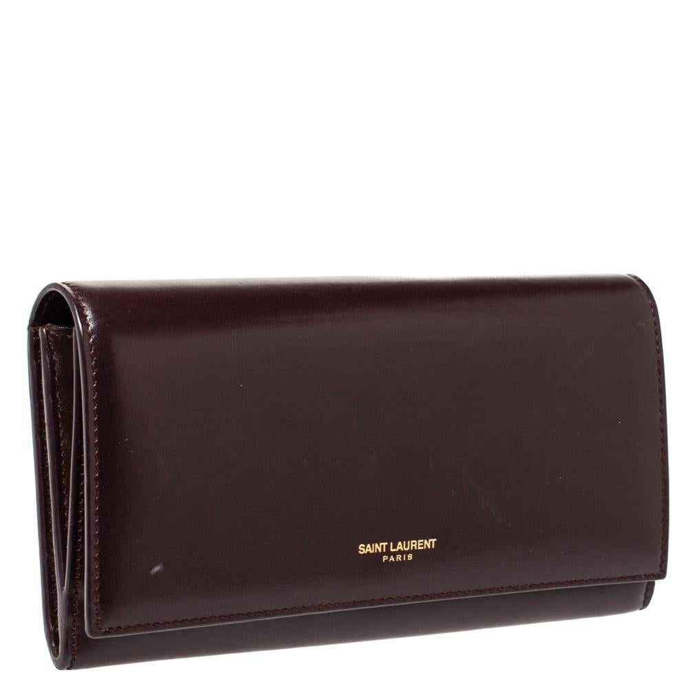 Black Saint Laurent Burgundy Leather Marquage Continental Flap Wallet