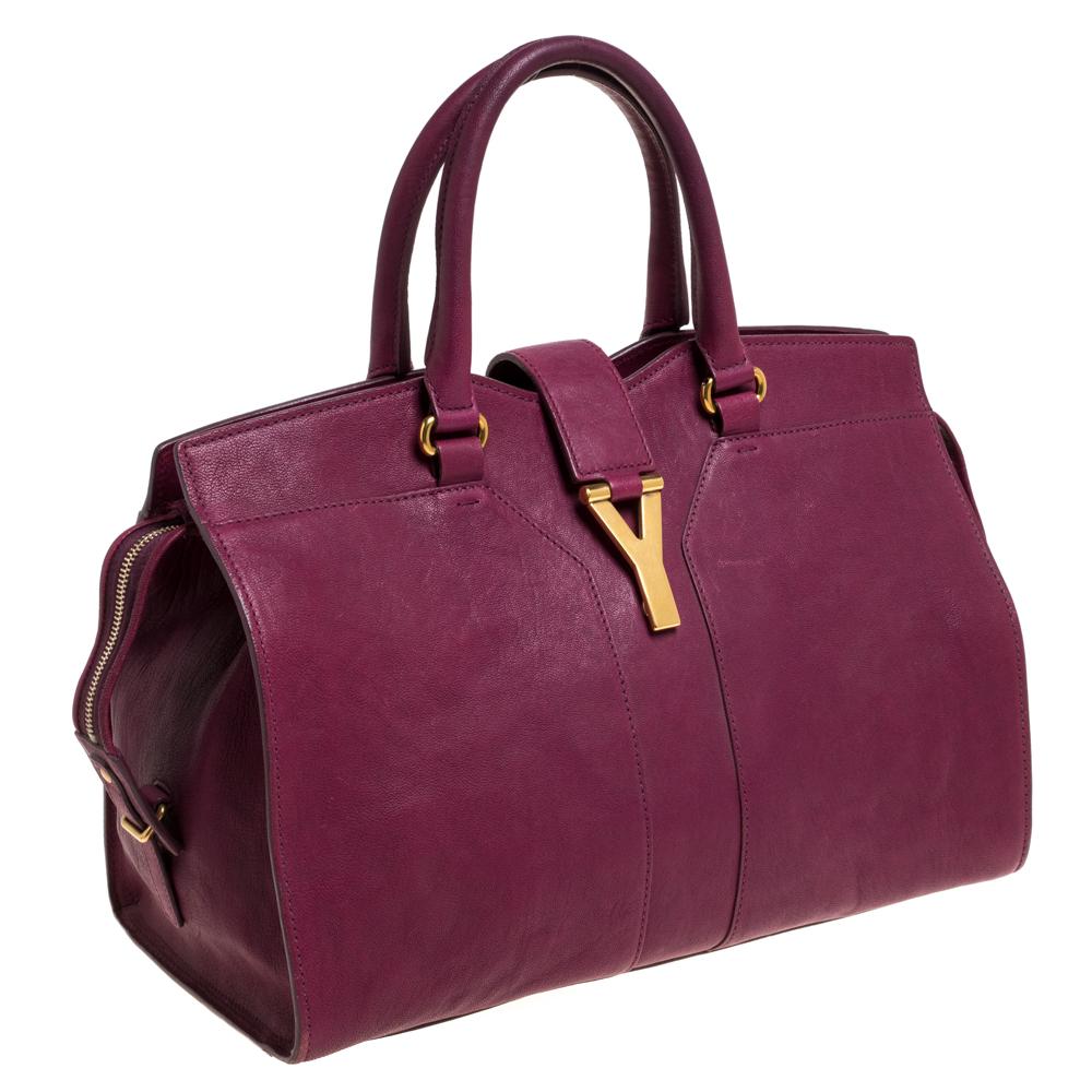 Saint Laurent Burgundy Leather Medium Cabas Chyc Tote In Fair Condition In Dubai, Al Qouz 2