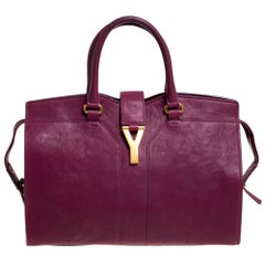 Saint Laurent Burgundy Leather Medium Cabas Chyc Tote