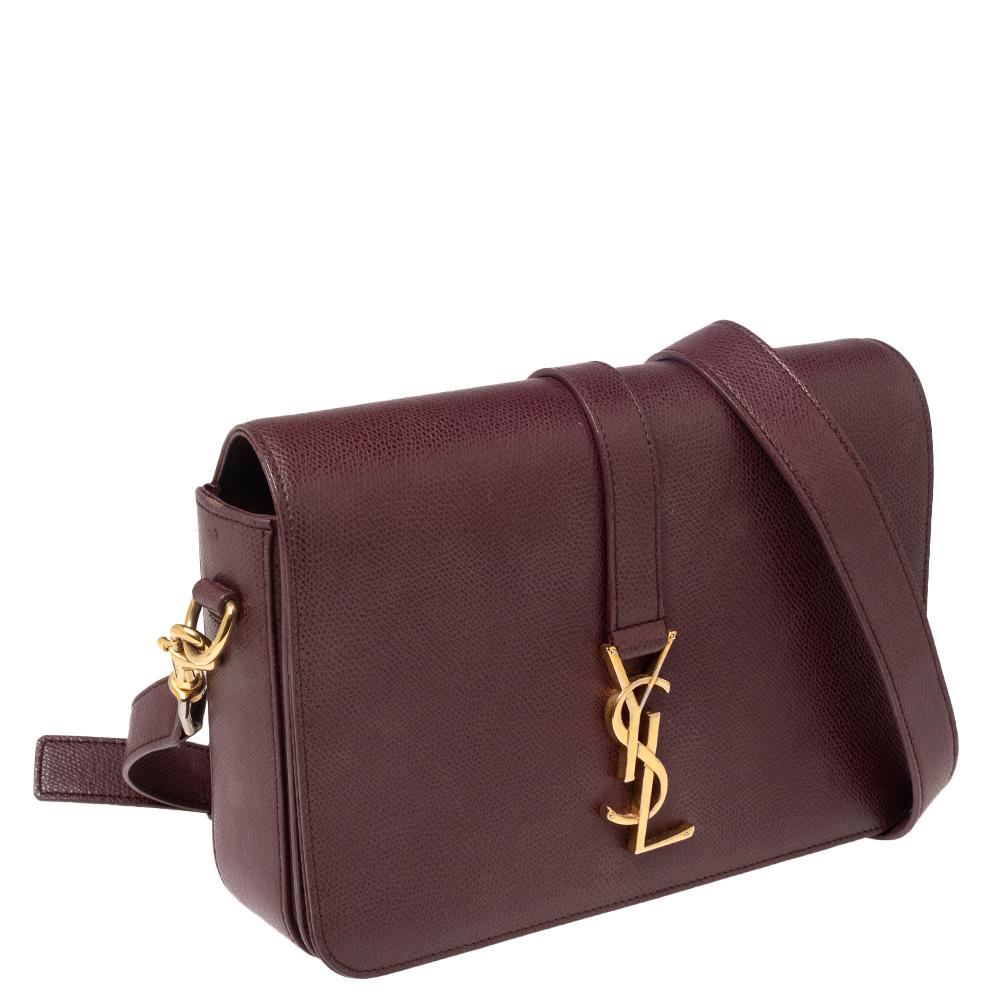 Saint Laurent Burgundy Leather Medium Monogram Universite Shoulder Bag In Good Condition In Dubai, Al Qouz 2
