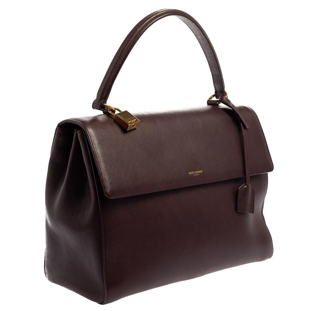 Black Saint Laurent Burgundy Leather Medium Moujik Top Handle Bag
