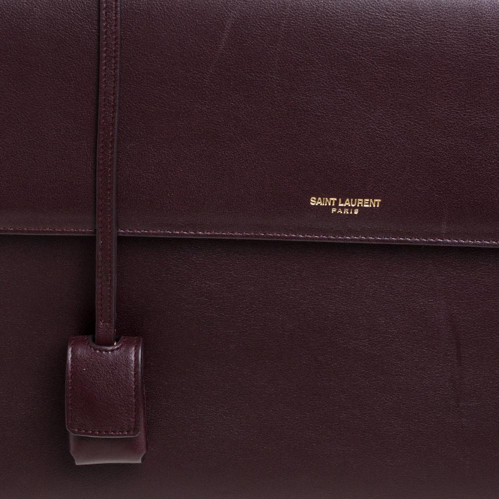 Black Saint Laurent Burgundy Leather Medium Moujik Top Handle Bag