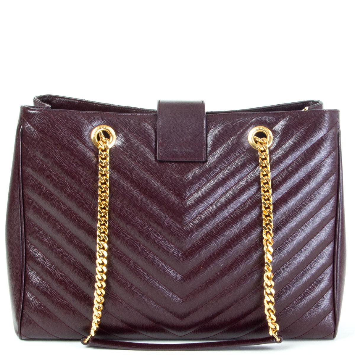 SAINT LAURENT burgunderrotes Leder MONOGRAM SHOPPING LARGE Tote Bag Grain de Poudre (Schwarz)