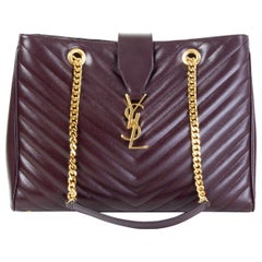 SAINT LAURENT burgunderrotes Leder MONOGRAM SHOPPING LARGE Tote Bag Grain de Poudre