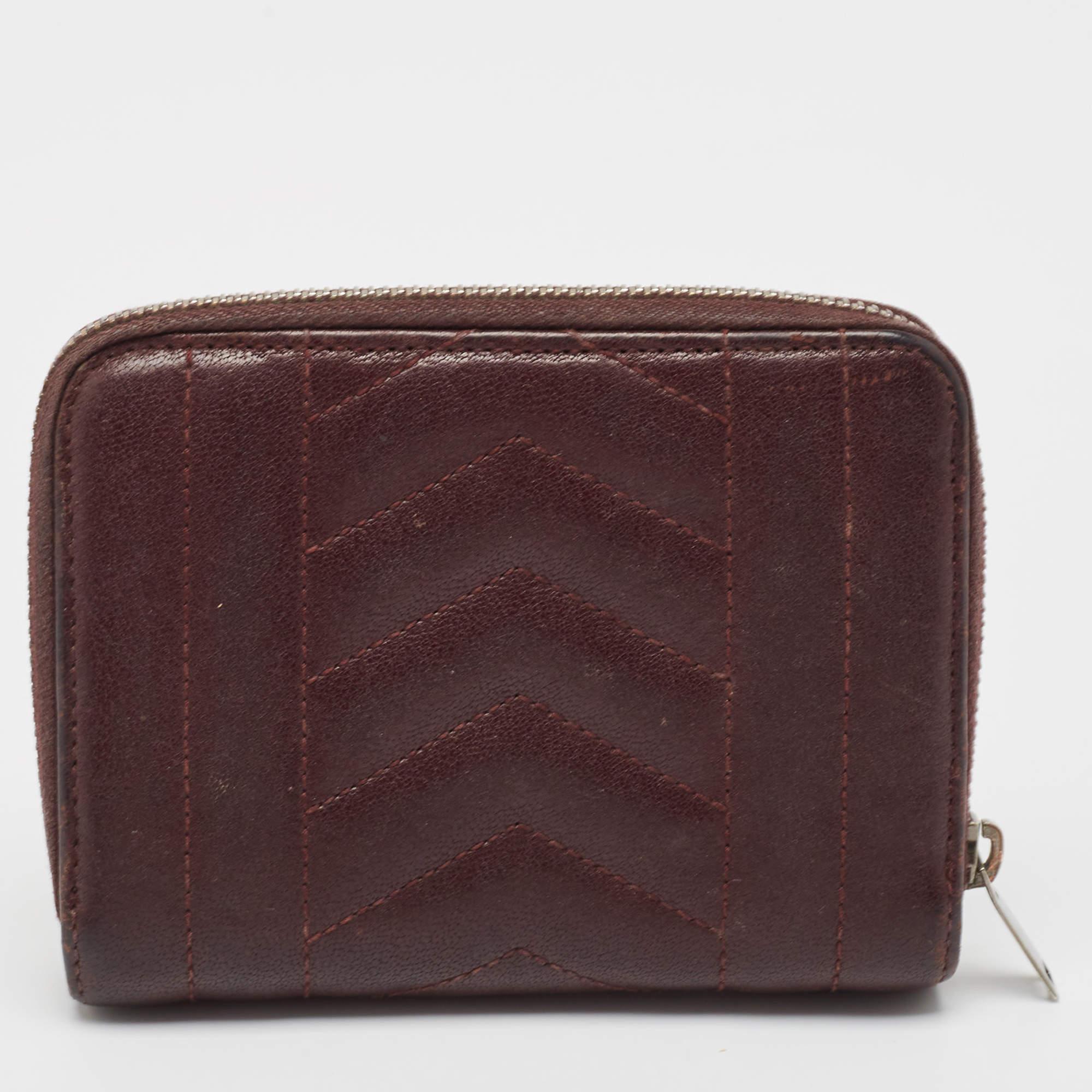 Saint Laurent Burgundy Leather Monogram Zip Around Wallet 1