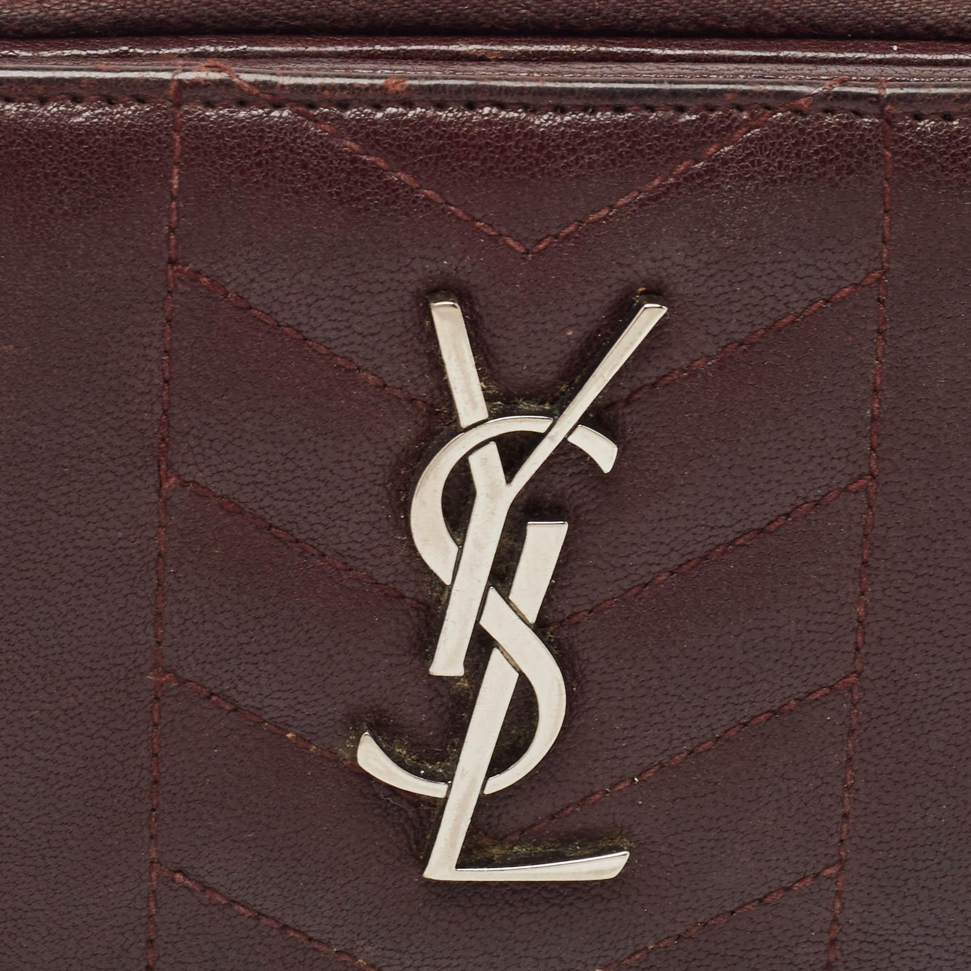 Saint Laurent Burgundy Leather Monogram Zip Around Wallet 2