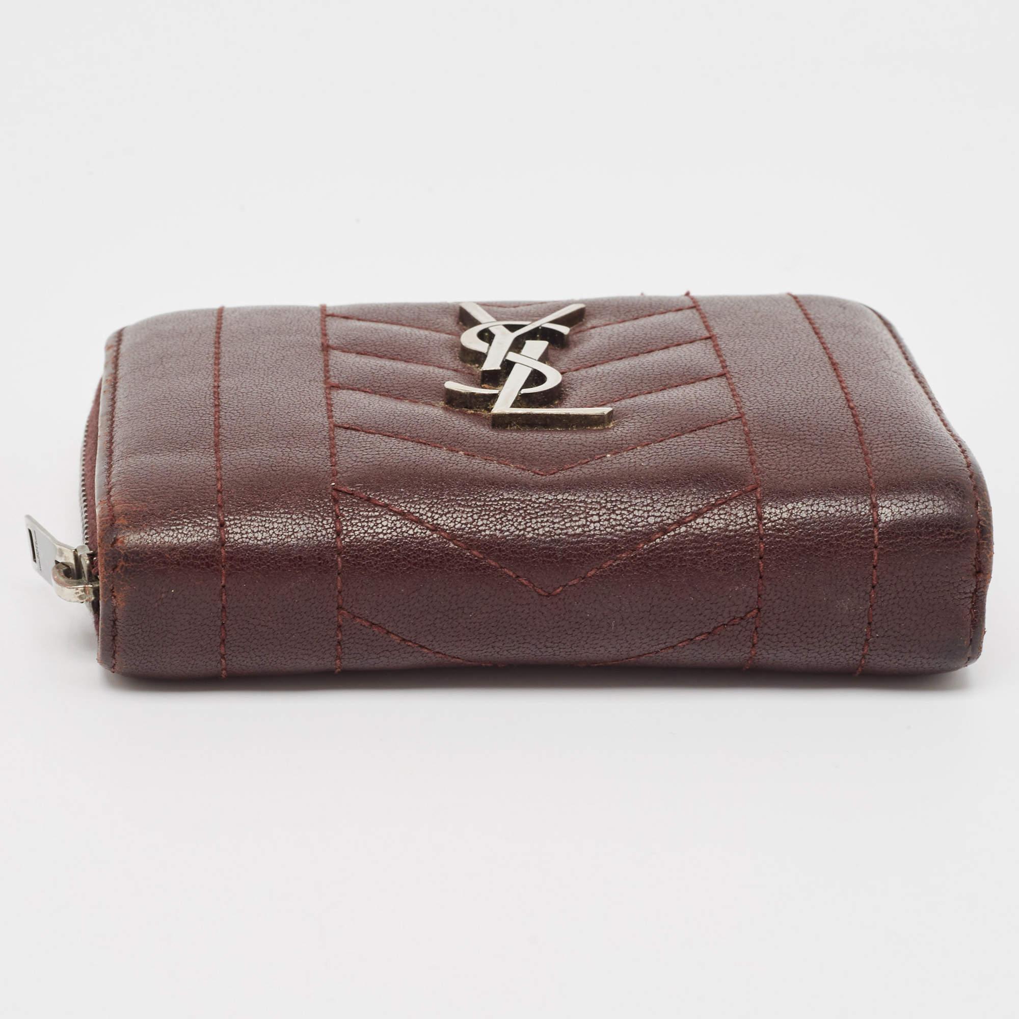 Saint Laurent Burgundy Leather Monogram Zip Around Wallet 3