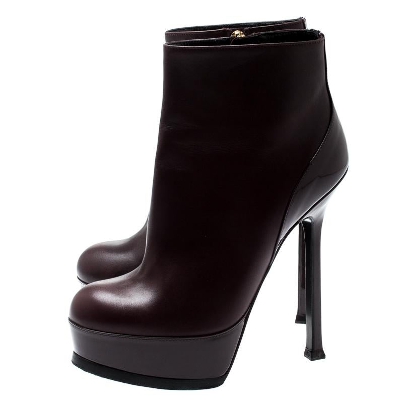 Saint Laurent Burgundy Leather Platform Ankle Booties Size 36 2