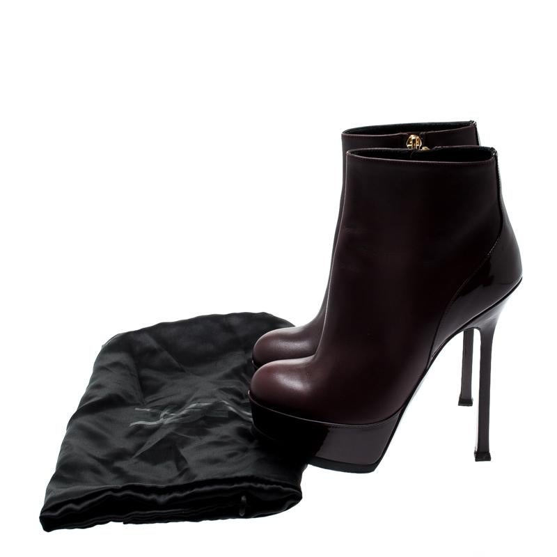Saint Laurent Burgundy Leather Platform Ankle Booties Size 36 3