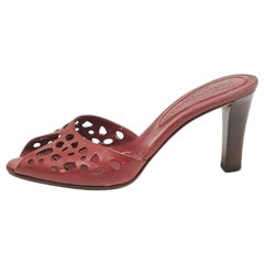 Saint Laurent Burgundy Leather Slide Sandals Size 39