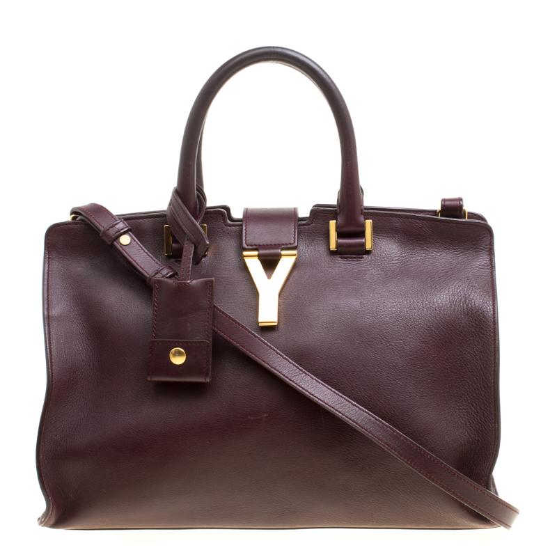 Saint Laurent Burgundy Leather Small Cabas Chyc Tote