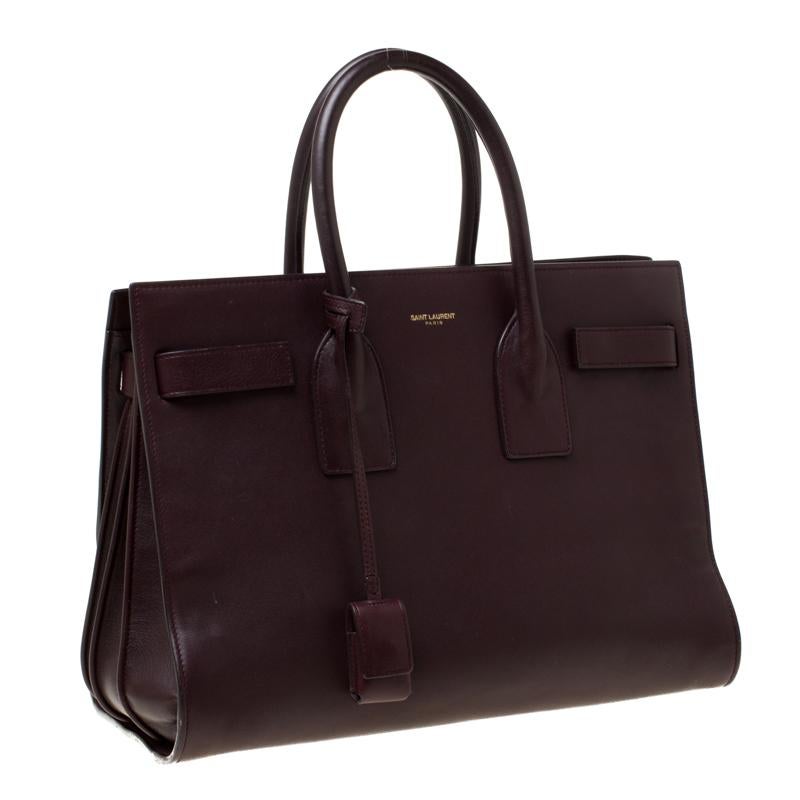Black Saint Laurent Burgundy Leather Small Classic Sac De Jour Top Handle Bag