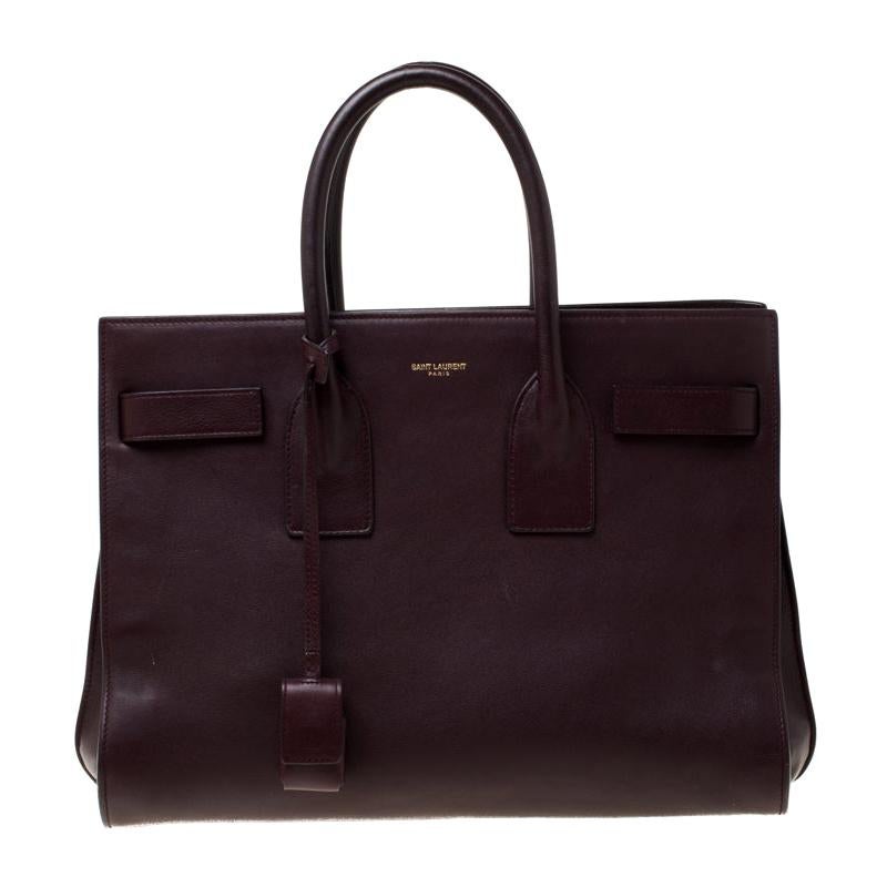 Saint Laurent Burgundy Leather Small Classic Sac De Jour Top Handle Bag