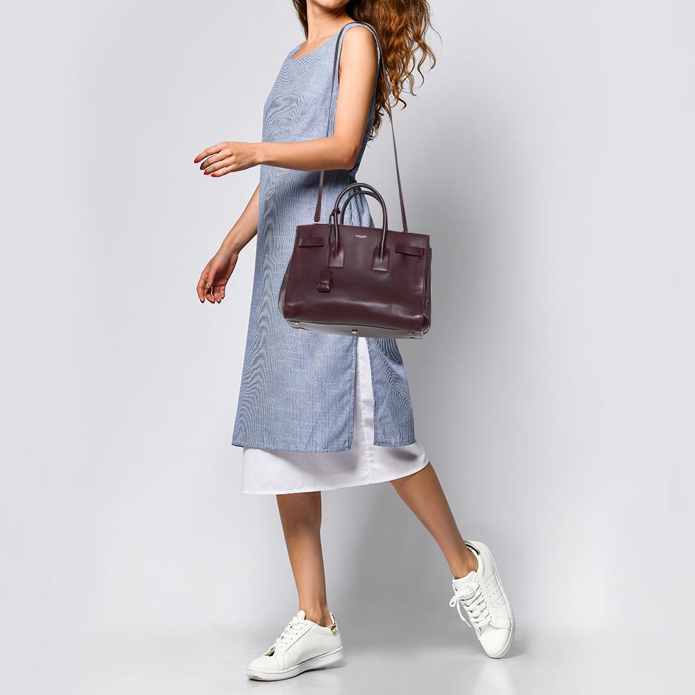 Black Saint Laurent Burgundy Leather Small Classic Sac De Jour Tote