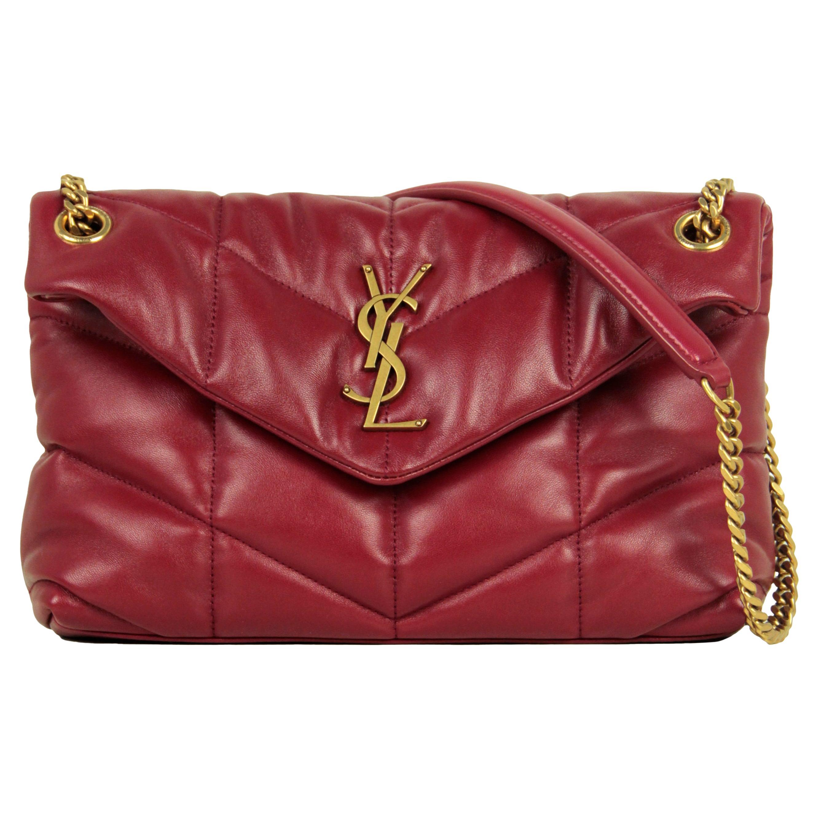 Saint Laurent Burgundy Leather Small Loulou Puffer Bag