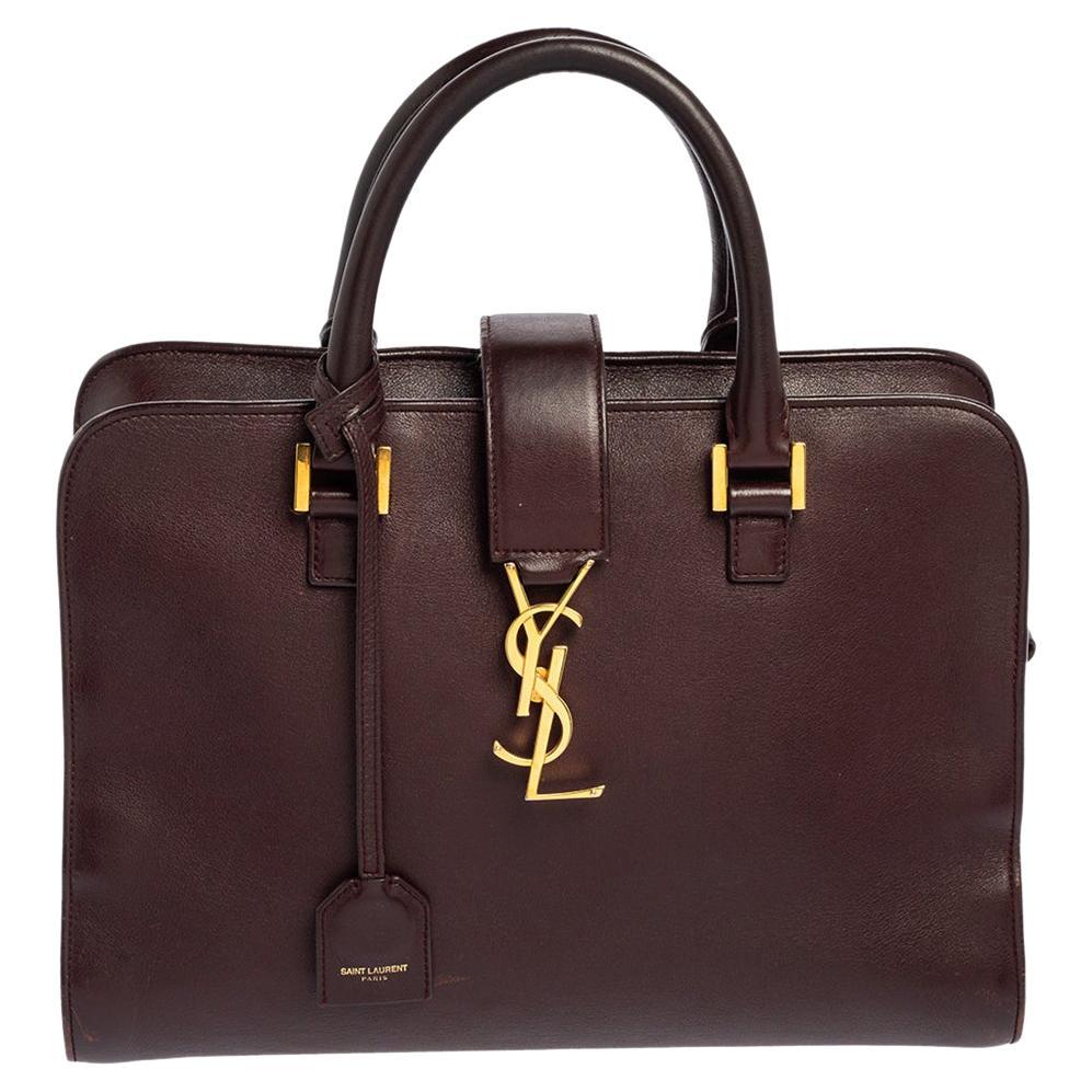 Saint Laurent Burgundy Leather Small Monogram Cabas Tote