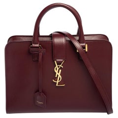 Saint Laurent Burgundy Leather Small Monogram Cabas Tote