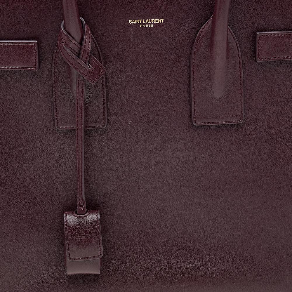 Black Saint Laurent Burgundy Leather Small Sac De Jour Tote