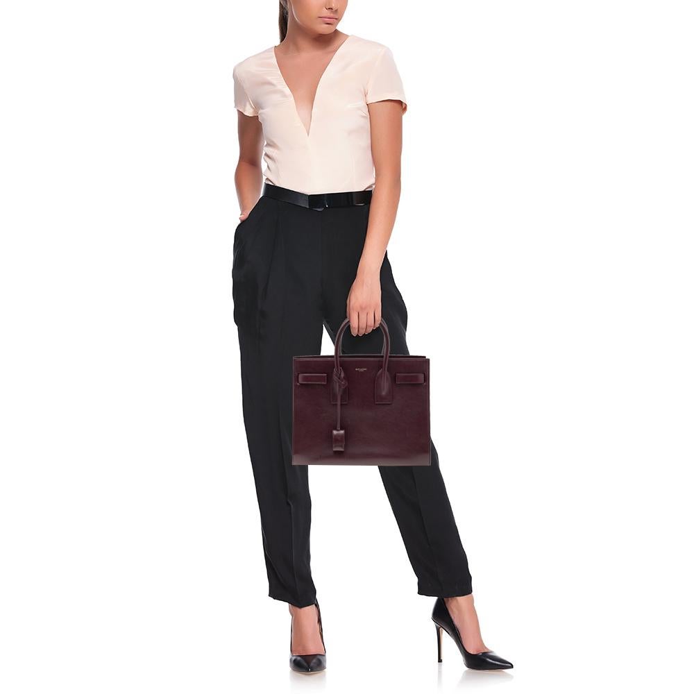 Saint Laurent Burgundy Leather Small Sac De Jour Tote In Good Condition In Dubai, Al Qouz 2