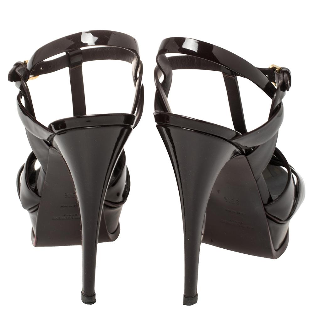 Saint Laurent Burgundy Leather Tribute Sandals Size 39.5 In Good Condition In Dubai, Al Qouz 2