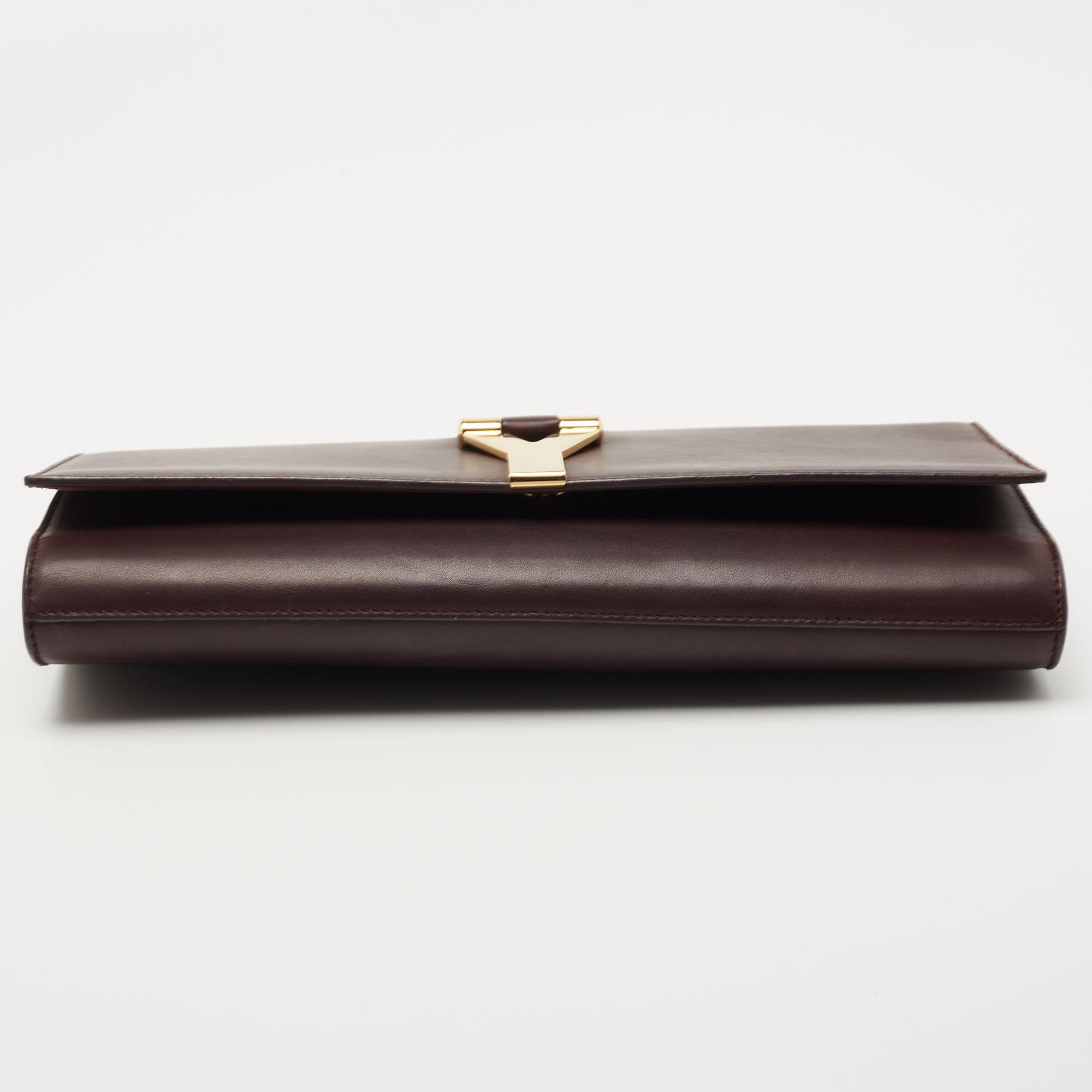 Saint Laurent Burgundy Leather Y-Ligne Clutch 1