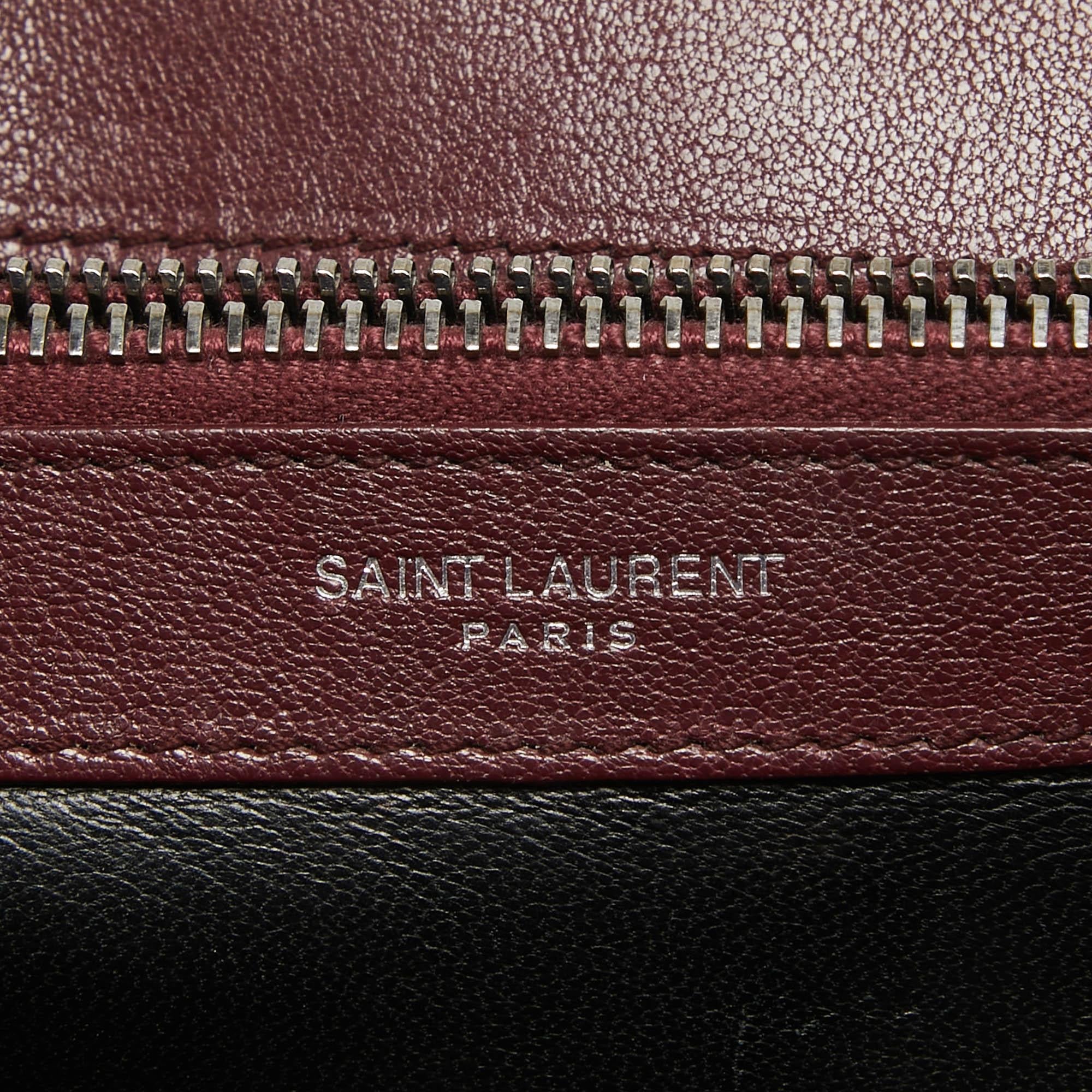 Saint Laurent Bolso Colegial Grande de Asa Superior de Piel de Matelass Borgoña 5
