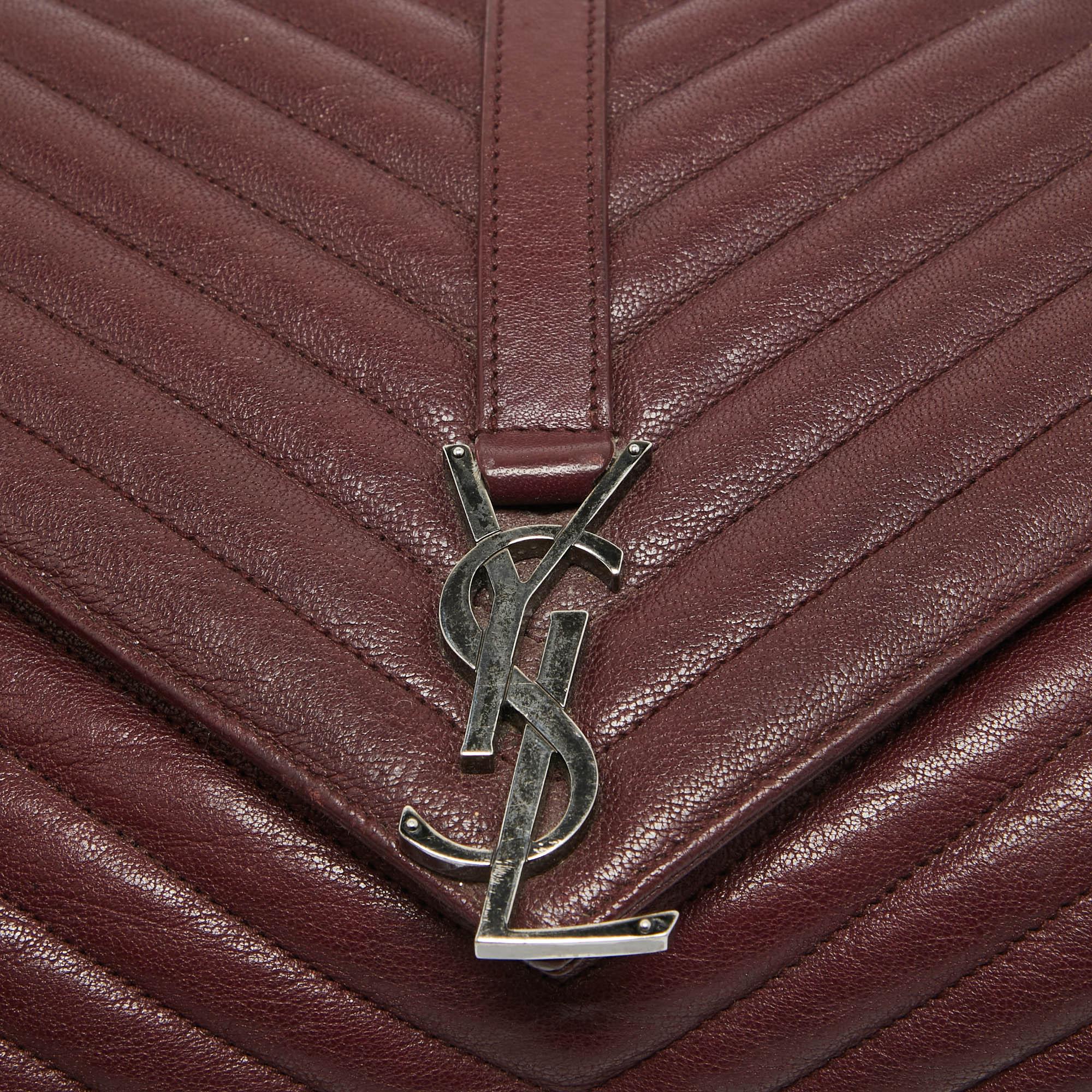 De las mujeres Saint Laurent Bolso Colegial Grande de Asa Superior de Piel de Matelass Borgoña
