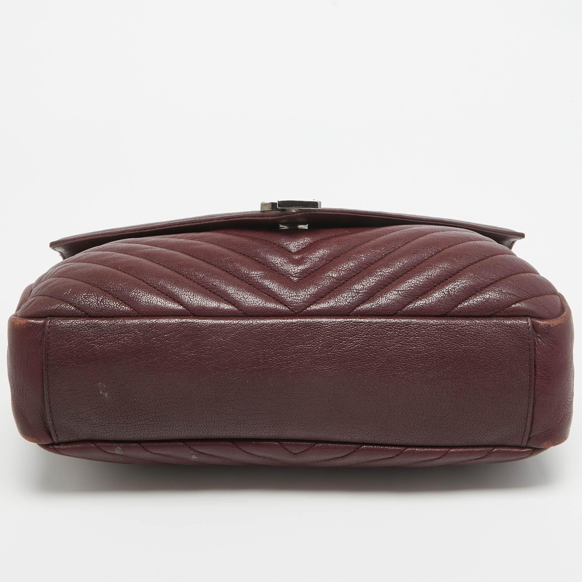 Saint Laurent Bolso Colegial Grande de Asa Superior de Piel de Matelass Borgoña 2