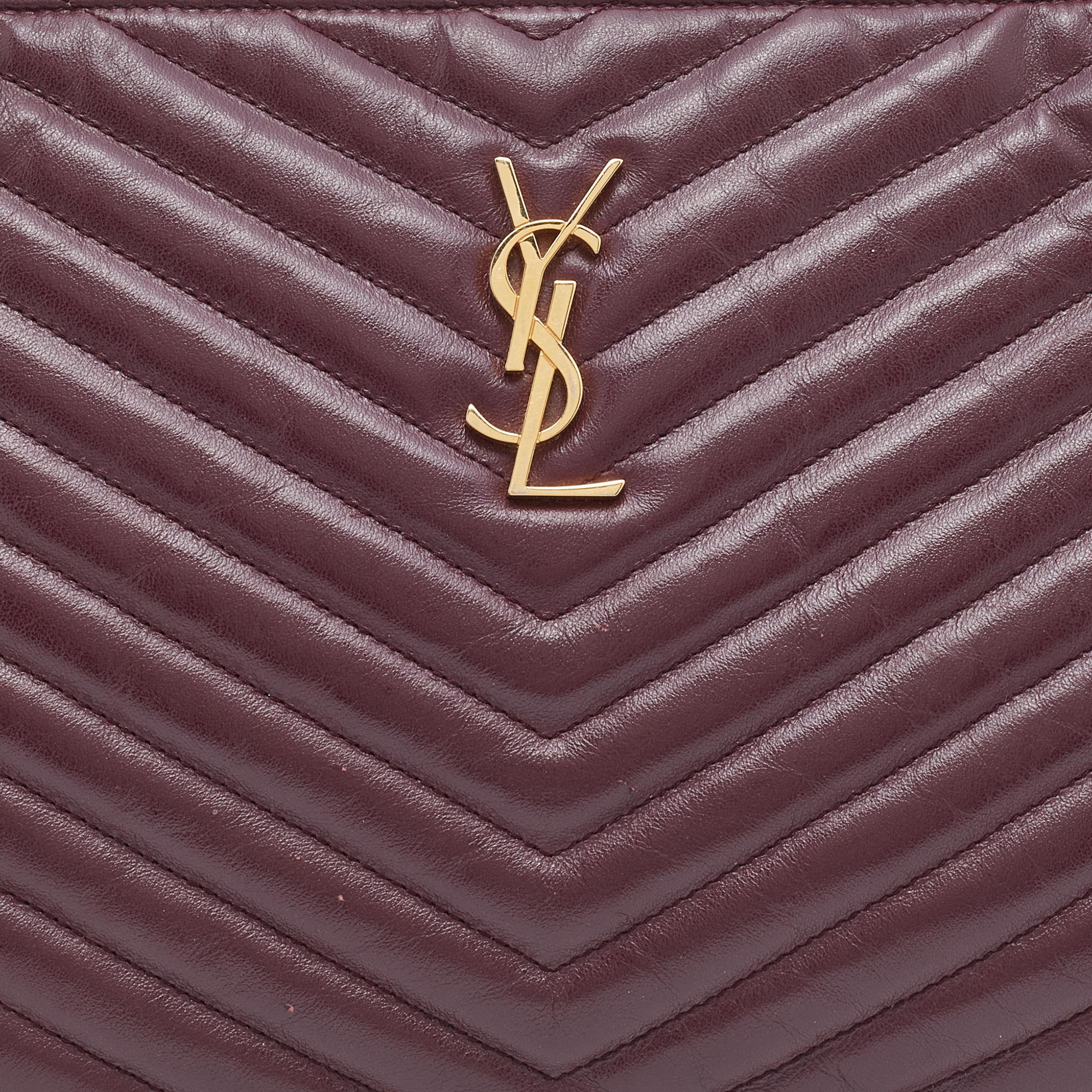 Saint Laurent Burgundy Matelasse Leather Cassandre Clutch 3