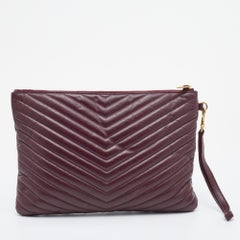 Saint Laurent Burgundy Matelasse Leather Cassandre Clutch