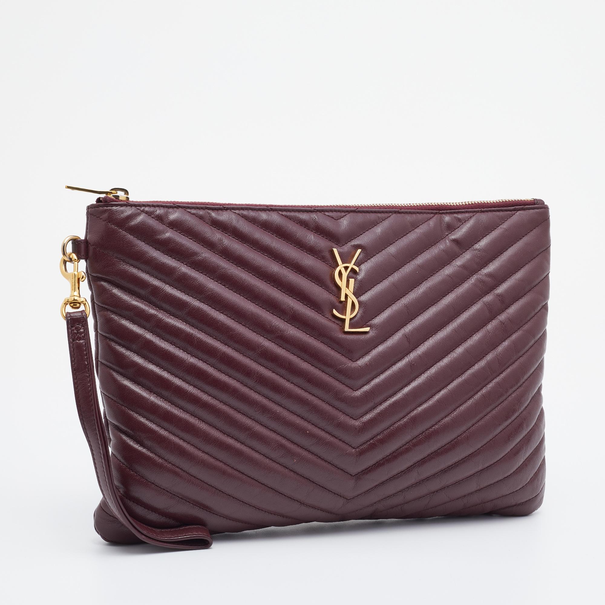 Saint Laurent Burgundy Matelasse Leather Cassandre Clutch